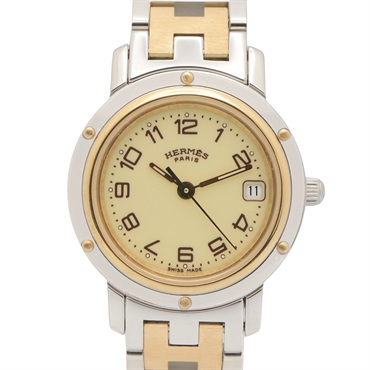 HERMES Clipper Wrist Watch CL4.220 Quartz Gold Plated Stainless Steel Used Women