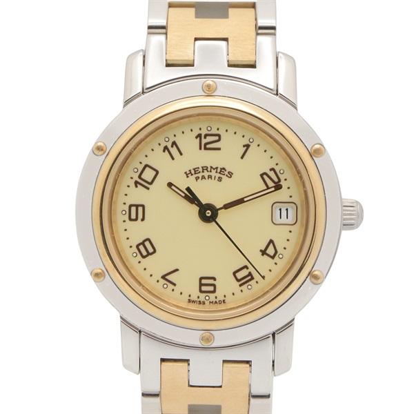 HERMES Clipper Wrist Watch CL4.220 Quartz Gold Plated Stainless Steel Used Women