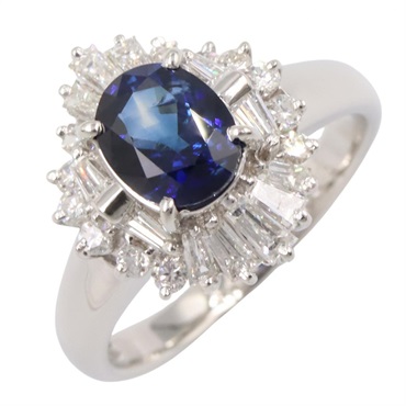 JEWELRY Sapphire Diamond Ring Pt900 Platinum Blue Used women US size 6