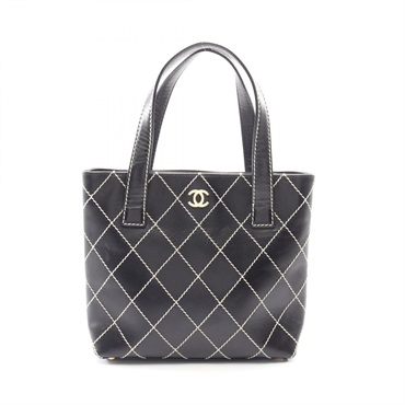 CHANEL Wild stitch Hand Tote Bag leather Black Used Women GHW CC Coco