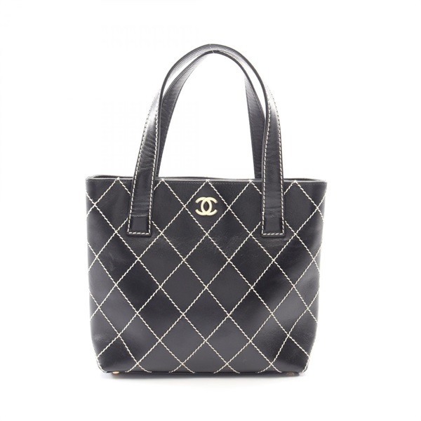 CHANEL Wild stitch Hand Tote Bag leather Black Used Women GHW CC Coco