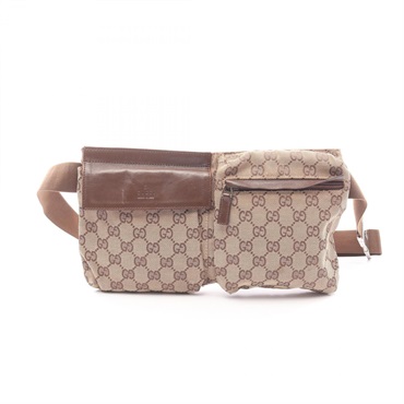 GUCCI GG canvas Waist Belt Crossbody Bag 28566 canvas leather Beige Brown Used