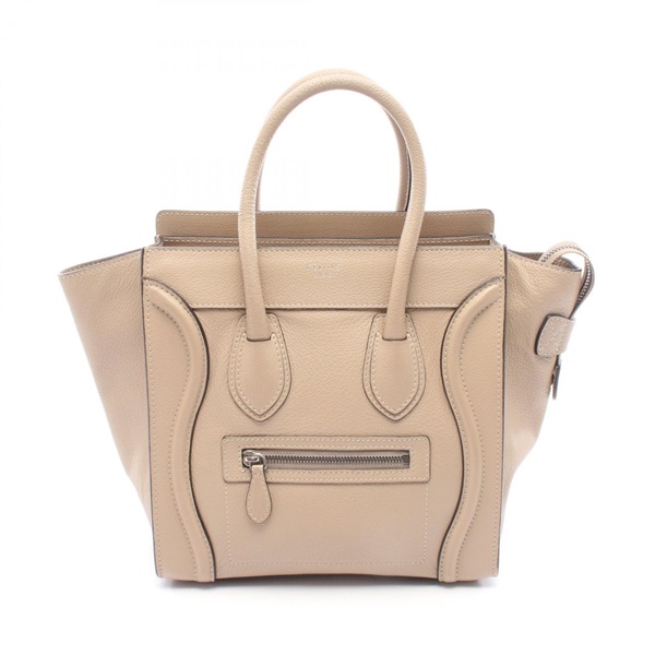 CELINE Luggage micro shopper Tote hand Bag leather Beige Used Women