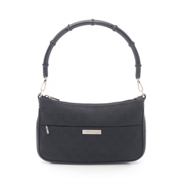 GUCCI Bamboo GG Canvas Shoulder Handbag 001 3865 canvas leather Black Used Women