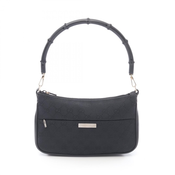 GUCCI Bamboo GG Canvas Shoulder Handbag 001 3865 canvas leather Black Used Women