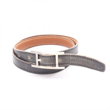 HERMES Api belt leather Black Brown #65 Used Women