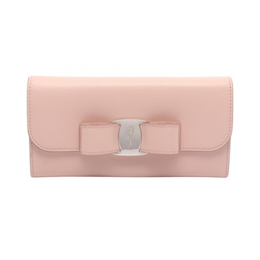 Salvatore Ferragamo Vara Ribbon Bifold long Wallet Purse leather Pink Used Women