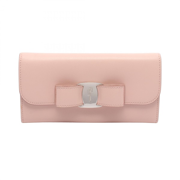 Salvatore Ferragamo Vara Ribbon Bifold long Wallet Purse leather Pink Used Women