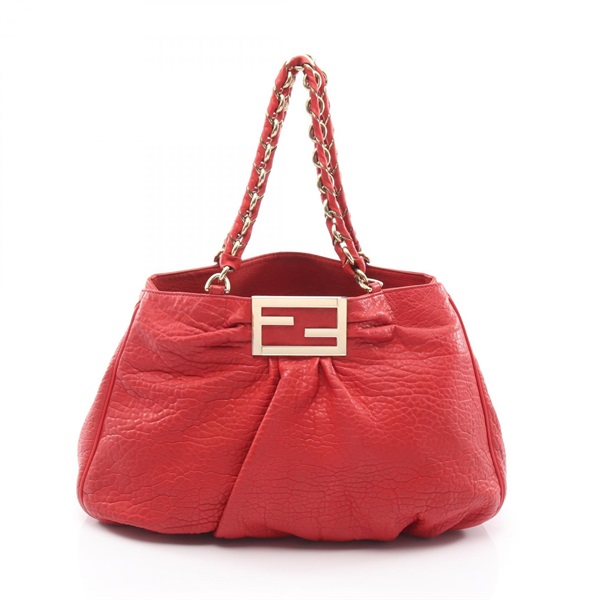 FENDI Mia Chain Tote Shoulder Handbag leather Red GHW Used Women