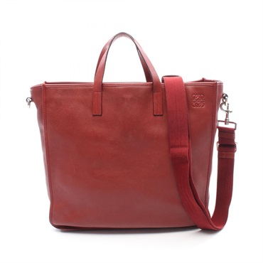 LOEWE Anagram Shoulder crossbody Tote Hand Bag leather Red Used Women