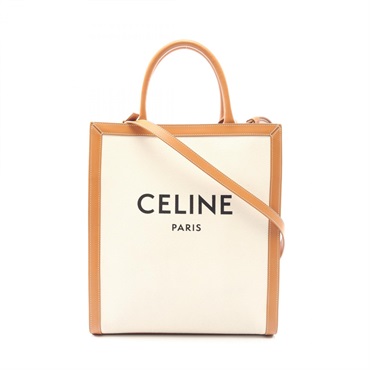 CELINE Small Vertical Cabas Shoulder Crossbody Tote Bag canvas leather White