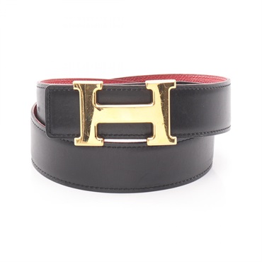 HERMES Constance H Reversible Belt Ceinture leather Black Red GHW Used mens B