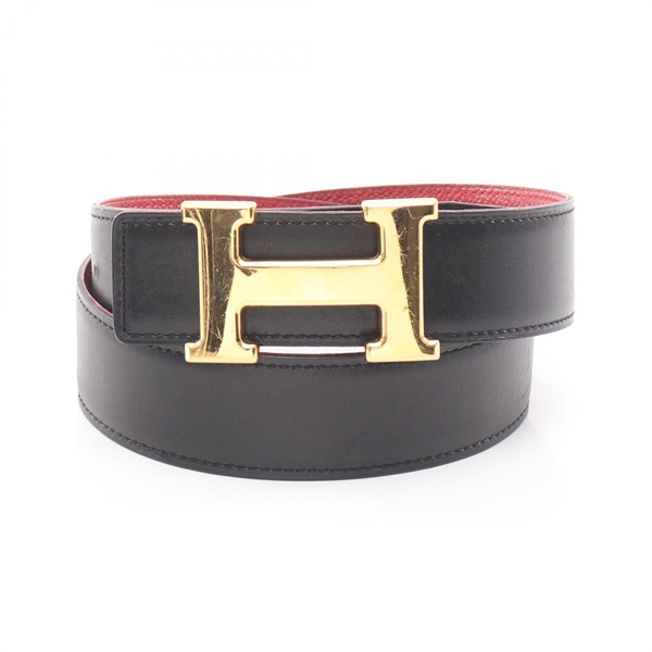 HERMES Constance H Reversible Belt Ceinture leather Black Red GHW Used mens B