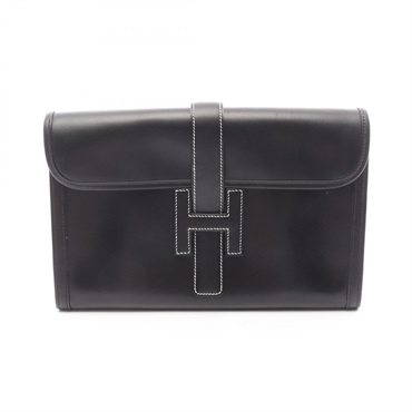 HERMES Jige PM Business Clutch Bag Pouch Box calf leather Calfskin Black Used E