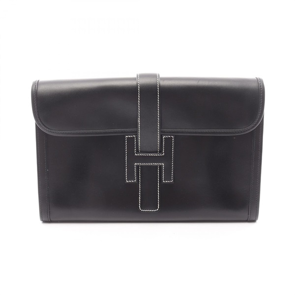 HERMES Jige PM Business Clutch Bag Pouch Box calf leather Calfskin Black Used E