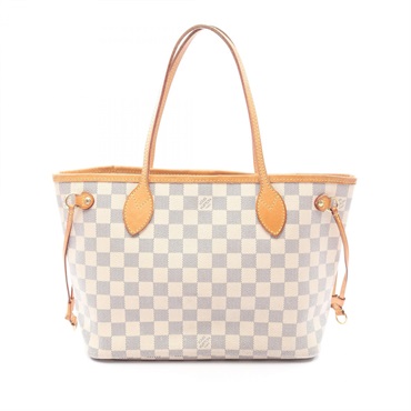 LOUIS VUITTON Neverfull PM Tote shoulder Bag N51110 Damier Azur leather White
