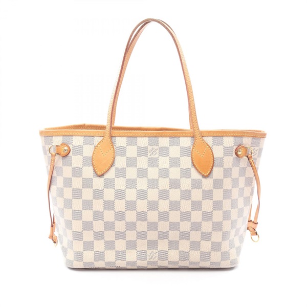 LOUIS VUITTON Neverfull PM Tote shoulder Bag N51110 Damier Azur leather White
