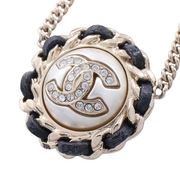 CHANEL COCO Mark Circle Necklace Gold Plated Artificial Pearl Rhinestone Women