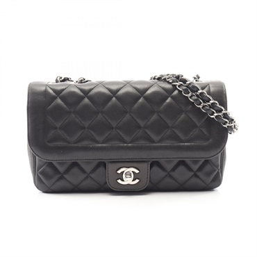 CHANEL Matelasse chain Shoulder Bag Lambskin leather Black Used Women SHW