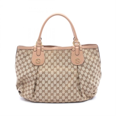 GUCCI Scarlet Tote Handbag 269951 canvas leather Beige Brown Pink Used Women GG