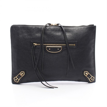 BALENCIAGA Classic Metallic Edge Clutch bag 390186 leather Black Used Women