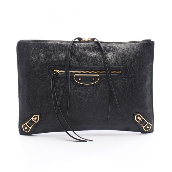 BALENCIAGA Classic Metallic Edge Clutch bag 390186 leather Black Used Women