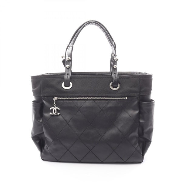CHANEL Paris Biarritz GM Tote hand Bag A34210 canvas leather Black Used SHW