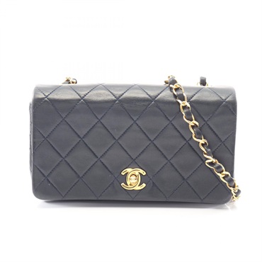 CHANEL Mini Matelasse Full Flap chain Shoulder Bag A03571 Lambskin Navy Used GHW