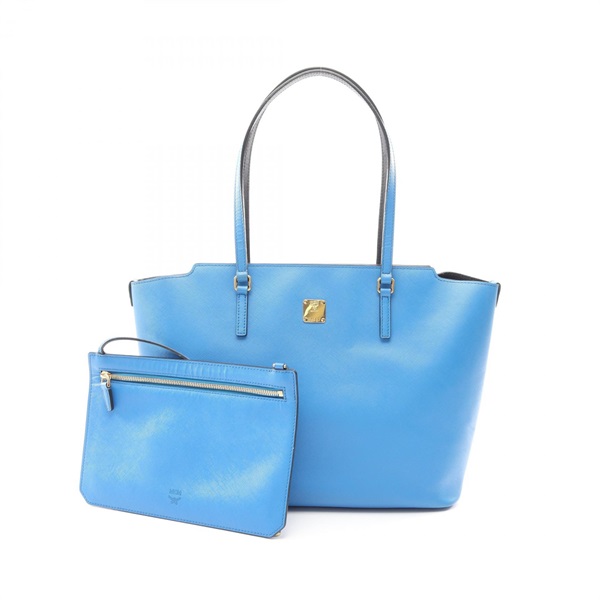 MCM Shoulder Tote Bag leather Blue Used Women GHW