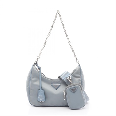 PRADA Re-Edition 2005 chian Shoulder hand Bag 1BH204 Nylon Blue Used Women