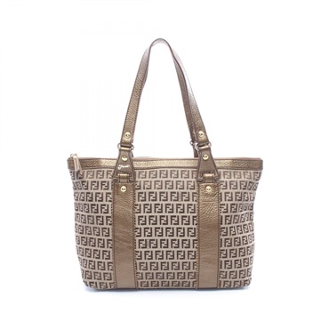 FENDI Zucca Tote Shoulder Bag canvas leather Beige Brown Used Women
