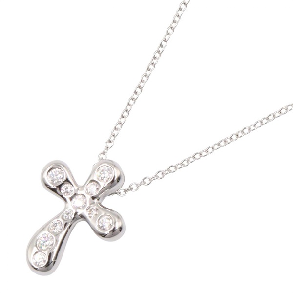 TIFFANY＆CO Small cross Diamond Necklace Pendant Pt950 Platinum Used Women