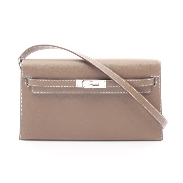 HERMES kelly elan Shoulder Bag Madamu leather Etoupe Grey Used Women K SHW