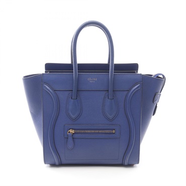 CELINE Luggage micro shopper Hand Tote Bag 167793 leather Blue Used Women