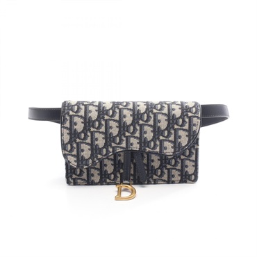 Christian Dior SADDLE Oblique Waist Belt Bag canvas leather Navy Beige Used CD