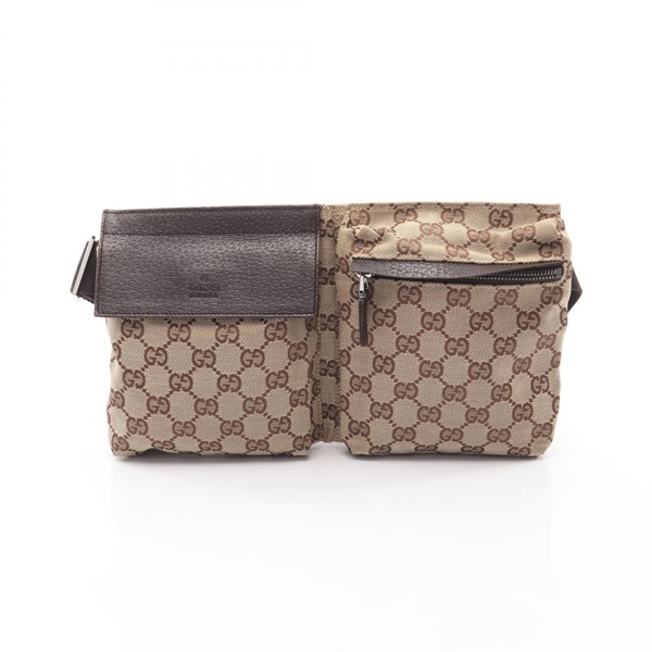 GUCCI GG canvas Waist bag crossbody 28566 leather Beige Brown Used unisex