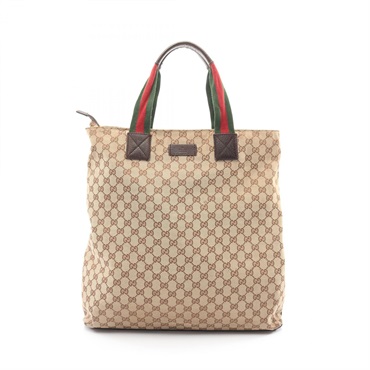 GUCCI GG canvas Sherry line Tote Shoulder Bag 131233 leather Beige Used Women