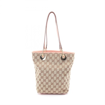 GUCCI GG canvas Tote Shoulder Bag 120840 leather Beige Pink Used Women