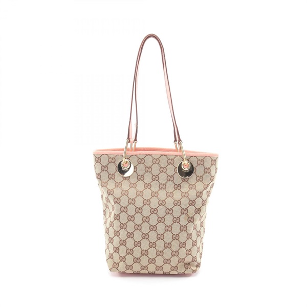 GUCCI GG canvas Tote Shoulder Bag 120840 leather Beige Pink Used Women