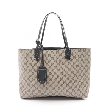 GUCCI GG Supreme Reversible Tote shoulder Bag 368568 canvas leather beige black