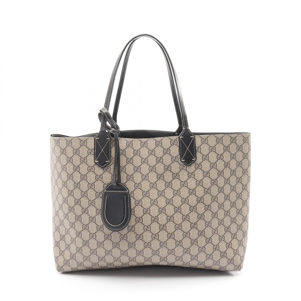 GUCCI GG Supreme Reversible Tote shoulder Bag 368568 canvas leather beige black