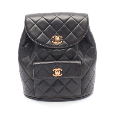 CHANEL Matelasse Rucksack Backpack bag Lambskin leather Black Used Women GHW