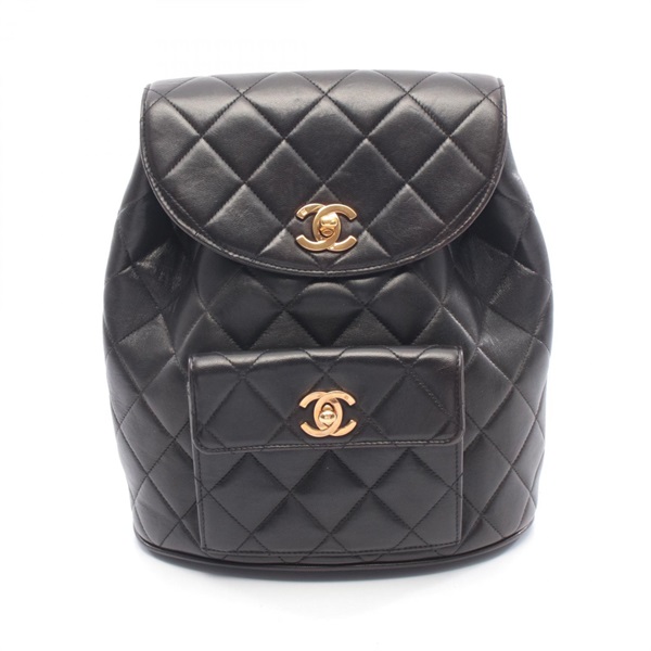 CHANEL Matelasse Rucksack Backpack bag Lambskin leather Black Used Women GHW