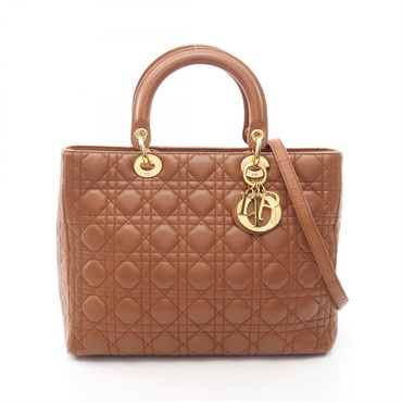 Christian Dior Lady Dior Large Cannage Shoulder Handbag leather Brown Used Women