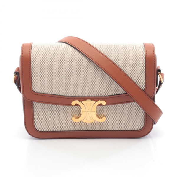 CELINE Classic Triomphe Shoulder Bag 191242 canvas leather Beige Brown Used