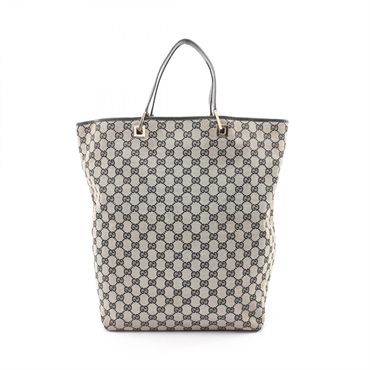 GUCCI GG canvas Tote Hand Bag 002 1097 leather Beige Black Used Women