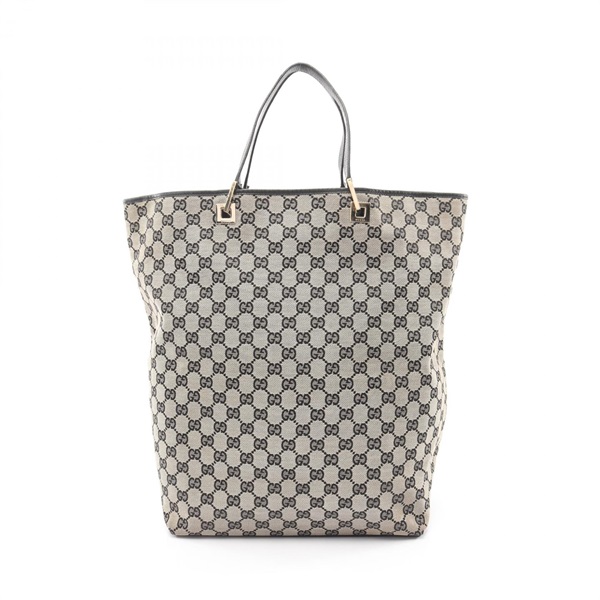 GUCCI GG canvas Tote Hand Bag 002 1097 leather Beige Black Used Women