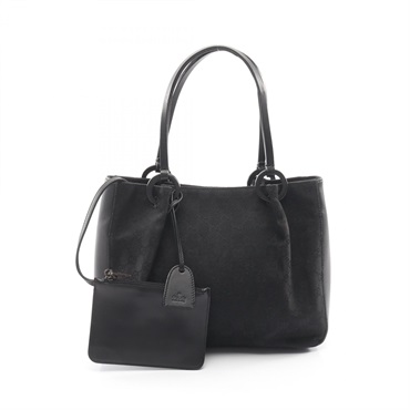 GUCCI GG canvas with pouch Tote Shoulder Handbag 101919 leather Black Used