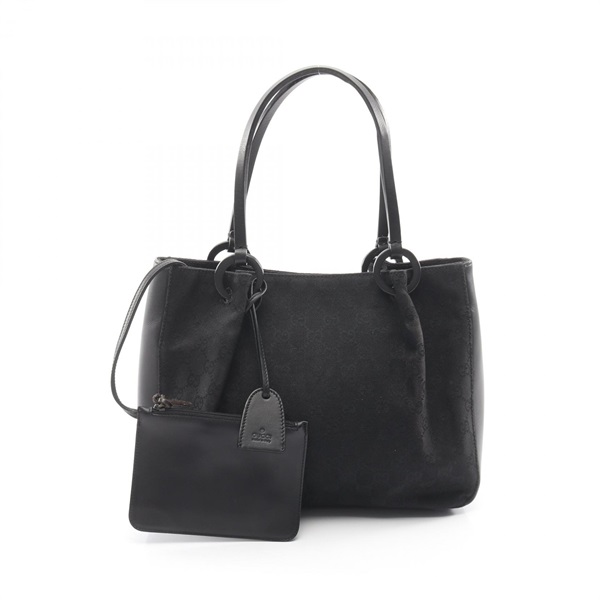 GUCCI GG canvas with pouch Tote Shoulder Handbag 101919 leather Black Used