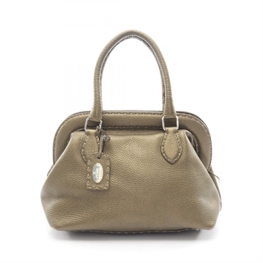 FENDI Selleria Doctor's Metallic Handbag 8BN127 leather Khaki Used Women